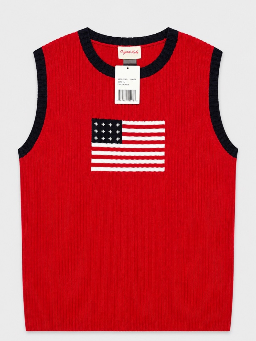 Crystal-Kobe Vintage NWT Red Ribbed Flag Knit Tank w/ Split Hem (257)